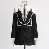 French Famous Style Dress 2025 New Heavy Industry Nail Polish Design High-End Collar Long Sleeve Skirt Dress