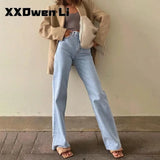 Leg Pant Women Jeans Autumn Winter High Waist Slouchy Black Straight Leg Denim Trouser Fall Casual High Street
