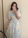 Kitty Printed Women Dress Summer Office Lady Gentle Short Sleeve Work Wear 2022 Slim OL High Street Chic Peter Pan