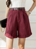 High Waist Straight Wide Leg Women Shorts with Belt Spring Summer Female Crimping Loose Shorts Casual Ladies