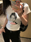 Summer T-shirt Women Short Sleeve Graphic Tees Women Korean Style Crop Top Grunge Vintage T Shirt Streetwear Tee
