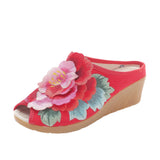 Zingj Summer New Three-Dimensional Embroidered Fish Mouth High Slope With Cool Slippers Ladies Embroidered Cloth