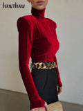 Women Fashion Long Sleeve Velvet Bodycon T Shirt Tops Bodysuit 2022 Spring Autumn Clothes Wholesale Items