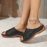Large-Size Simple Flowers Hollow Thick Bottom Slippers Women Outside The Slope And Light Beach Cold