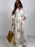 Summer New Elegant Sexy V-Neck Top + Printed Wide Leg Pants Two