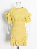 Fashion Casual Wind Collar Skirt 2025 Summer New High-End Feel-Leaf Hem Design Short Dress