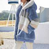and the United States 2021 autumn and winter warm plush and zipper pocket hooded loose jacket