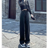 Zingj Wide-Leg Jeans Female Fall Fall 2024 New High Waist Small Show Thin Straight Loose Pants-Outfit