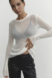 Striped See-Through Long Sleeve Top-Outfit