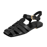 Onlymaker Brand Women's Flat Sandals Summer Casual Soft Genuine Leather Summer Roman Female Big Size Fashion