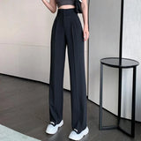 Zingj Black Suit Pants Female High Waist Hanging Down Feeling Wide Leg Pants Loose Royal Elder Sister Straight Tube Drag The Floor Casual Long Pants-Outfit
