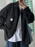 Men's Corduroy Loose Button-Down Shirt- Outfit