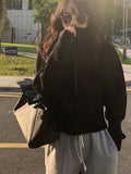 Aesthetic Harajuku Cardigan Mujer Kardigan Turtleneck Streetwear Grey Crop Tops Zipper 2024 Autumn All Match Solid