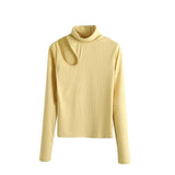 Sexy Skinny Turtleneck Top Woman Hollow Out Casual Long Sleeve T Shirt Skinny Spring 2021 Slim Tee Lady