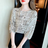Shot In The Sleeve Print Shirt Female 2025 Summer New Round Collar Loose Senior Sense All-Match Temperament Jacket