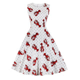 Lobster Printing Women Swing Dress Sleeveless Audrey Hepburn Robe Retro Casual Vintage O-Neck A Line Tunic Dresses