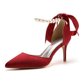 Cm Fine Heel Large-Size Sandals Banquet Women's Shoes Ribbon Beads High Heel Sandals And Ribbon Dress