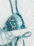 Ethnic Floral Lace Up Bikini Set- Outfit