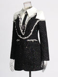 French Famous Style Dress 2025 New Heavy Industry Nail Polish Design High-End Collar Long Sleeve Skirt Dress