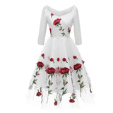 Winter Autumn Embroidery Women Vintage 70s Mexican Ethnic Floral Boho Midi Off Shoulder Party Dress Vestido Robe Femme