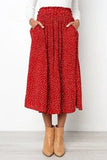 Dots Floral Print Pleated Midi Skirt Women Elastic High Waist Side Pockets Skirts Summer 2019 Elegant Female