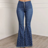 Cowboy Jeans Casual Beaded Bell-bottom