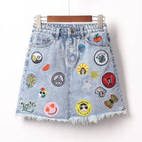New Large Size Embroidery Epaulet Denim Jacket Coat + Mini Jean Skirt Outfits Fashion Women Suit Office Two Piece Set