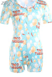 Women Sexy V-Neck Bodycon Bodysuit Casual Printed Button Sleepwear Jumpsuit Shorts Romper Leotard Sexy Ladies Summer Pajamas
