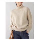 2025 New Thick Solid-Colored Cashmere Knitted Shirt Women High-Collar Short-Sleeve Loose Lazy