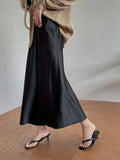 Silk Satin Skirts for Women High Waisted Skirt 2022 Women A-Line Elegant Skirts Summer Pink Midi Skirt New Korean