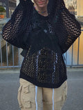 Distressed Crochet Star Sweater Pullovers Oversized Loose Holes Knitted Jumper Smock Y2k Harajuku Streetwear 90s