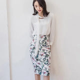 Waist Floral Print Skirts Vintage Elegant Office Lady Bodycon Skirt 2019 Women Summer Pencil Skirt Korean