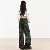 Street Wide-Legged Camouflage Workwear Jeans Women Autumn New High-Rise Thin Loose Straight