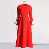 Elegant Style Style Slim Long Dress 2025 Summer New Design Sense Splicing Three-Dimensional Flowers Long Sleeve