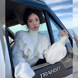 Zingj New Autumn And Winter Princess Wind Add Thick Versatile Western Style Jacket High Collar Temperament White Twist Heavy Industry Sweater Female-Outfit