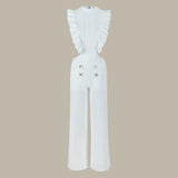 Solid Color Lotus Leaf Side Hollow Conjoint Set Of Beach Pants Women's Sense 2025 New Seaside
