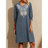 Quality Cotton Linen Women Dress Retro Embroidery V-Neck Pocket Half-Sleeved Cotton Elegant Dresses Linen Comfortale