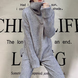 Sweater Set Women Tracksuit Spring Autumn Knitted Suits 2 Piece Set Warm Turtleneck Sweater Pullovers Wide Legs