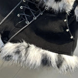 Low Waist Lace-up Fur Trim Shorts- Outfit