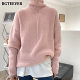 Autumn Winter Zipper Turtleneck Sweaters Women Casual Thick Long Pullover Jumpers Female Loose Knitting Tops