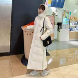 Over The Knee Long Cotton Jacket Coat Female 2024 Winter New Korean Version Of Fashion Slim Down Cotton Hat And Thick Padded Coat-Outfit