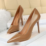 Zingj Fashion Simple Fine Heel High Heel Bright Face Patent Leather Shallow Mouth Pointed Women's Shoes High Heels Single