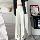 Open Fork Micro La Suit Pants Female Spring And Summer Design Feeling Vertical Feeling Straight Tube High Waist Show Thin Small Narrow Version Wide Leg Pants-Outfit