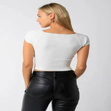 Zingj Sell Versatile New Fashion Slim Square Neck Stretch Shoulder Short Sleeve Sweater Sweater Woman-Outfit