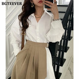 Stylish Women Turn-down Collar Irregular Shirt Dress Elegant Long Sleeve Female Pleated Dress 2021 Spring 2