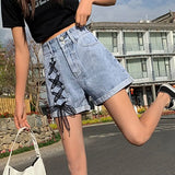 Women Fashionable Ribbons High Waist Abdomen Chic Student Summer Streetwear Harajuku All-match Stylish Daily Mujer
