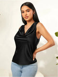 New Summer Satin Heap Collar Solid Color Sleeveless Vest Sleeveless