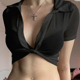 Careful Machine Perspective Mesh Collar Kinesion Design Short Outer Hoodie Solid Color