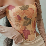 Mesh Patchwork Sexy T Shirts Y2k 2022 Summer Autumn Off Shoulder Women Long Sleeve Floral Print Corset Crop Top