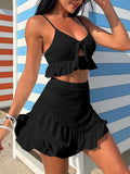 2023 New Solid Color Floral Special Fabric Three-Piece Swimsuit Swimsuit